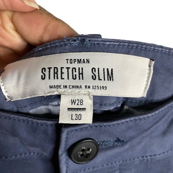Topman Men’s Blue Button Fly Stretch Slim Chino Pants - Picture 4 of 8